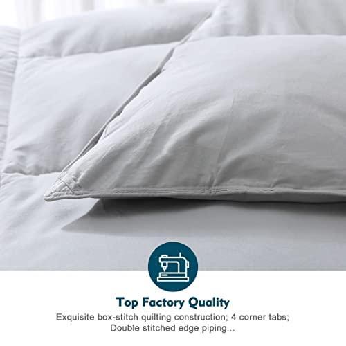 Oaken-Cat Gray Goose Feathers Down Comforter Full/Queen - 100% Organic Cotton, Medium Warm All Seasons Machine Washable Duvet Insert with Tabs (90x90, Mirage Grey) - SHOP NO2CO2