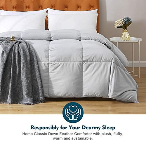 Oaken-Cat Gray Goose Feathers Down Comforter Full/Queen - 100% Organic Cotton, Medium Warm All Seasons Machine Washable Duvet Insert with Tabs (90x90, Mirage Grey) - SHOP NO2CO2