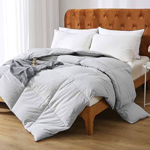 Oaken-Cat Gray Goose Feathers Down Comforter Full/Queen - 100% Organic Cotton, Medium Warm All Seasons Machine Washable Duvet Insert with Tabs (90x90, Mirage Grey) - SHOP NO2CO2