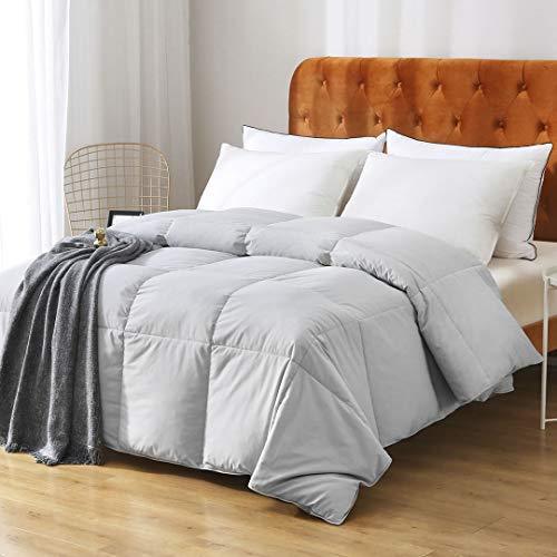 Oaken-Cat Gray Goose Feathers Down Comforter Full/Queen - 100% Organic Cotton, Medium Warm All Seasons Machine Washable Duvet Insert with Tabs (90x90, Mirage Grey) - SHOP NO2CO2