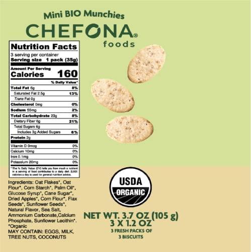 Oats, Apples and Seeds Gluten Free Cookie Biscuits Value Pack by Chefona Foods - Vegan Breakfast Biscuits Made with Natural Ingredients | Climate Pledge Friendly, Lactose Free, Certified Organic and Non-GMO - Healthy School Snack for Kids - 3 Pack - SHOP NO2CO2