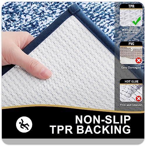 OLANLY Bathroom Rugs 30x20, Extra Soft and Absorbent Microfiber Bath Mat, Non-Slip, Machine Washable, Quick Dry Shaggy Bath Carpet, Suitable for Bathroom Floor, Tub, Shower (Navy and White) - SHOP NO2CO2