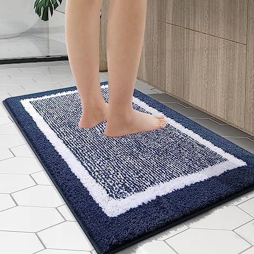 OLANLY Bathroom Rugs 30x20, Extra Soft and Absorbent Microfiber Bath Mat, Non-Slip, Machine Washable, Quick Dry Shaggy Bath Carpet, Suitable for Bathroom Floor, Tub, Shower (Navy and White) - SHOP NO2CO2