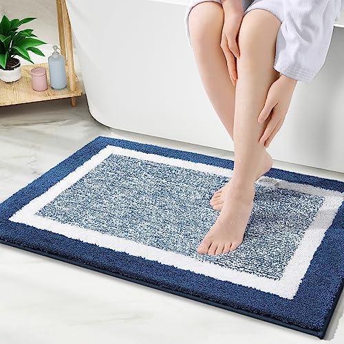 OLANLY Bathroom Rugs 30x20, Extra Soft and Absorbent Microfiber Bath Mat, Non-Slip, Machine Washable, Quick Dry Shaggy Bath Carpet, Suitable for Bathroom Floor, Tub, Shower (Navy and White) - SHOP NO2CO2