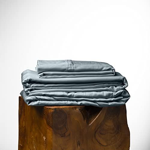Olive + Crate Luxury Series 100% Tencel Eucalyptus Queen Size Sheets Set - 4PC Super Soft Cooling Bed Sheets | Deep Pocket to 18'' Flat, Fitted Sheet & 2 Pillowcases Basalt Blue - SHOP NO2CO2