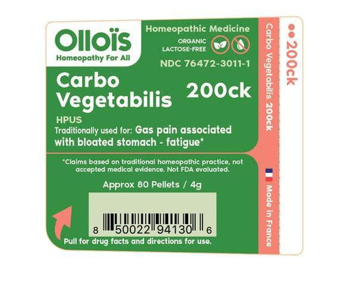 OLLOIS Carbo Vegetabilis 200ck Organic, Lactose-Free, Kosher Homeopathic Medicine, 80 Pellets (Pack of 3) - SHOP NO2CO2