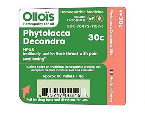 OLLOIS Phytolacca Decandra 30c, Organic Lactose-Free, Vegan Homeopathic Medicine for Sore Throat, 80 Pellets (Pack of 5) - SHOP NO2CO2