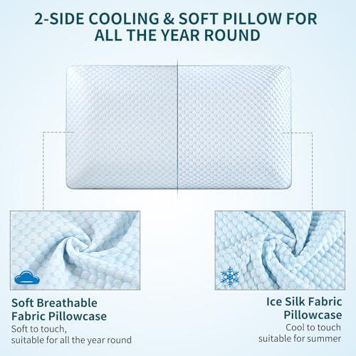 Olumoon Memory Foam Pillows - Cooling Pillow for Pain Relief Sleeping, Neck Pillow with Dual-Sided Washable Cover, Breathable Bed Pillows for Side, Back, Stomach Sleepers (White & Blue) - SHOP NO2CO2