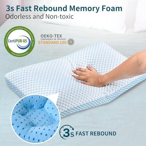 Olumoon Memory Foam Pillows - Cooling Pillow for Pain Relief Sleeping, Neck Pillow with Dual-Sided Washable Cover, Breathable Bed Pillows for Side, Back, Stomach Sleepers (White & Blue) - SHOP NO2CO2