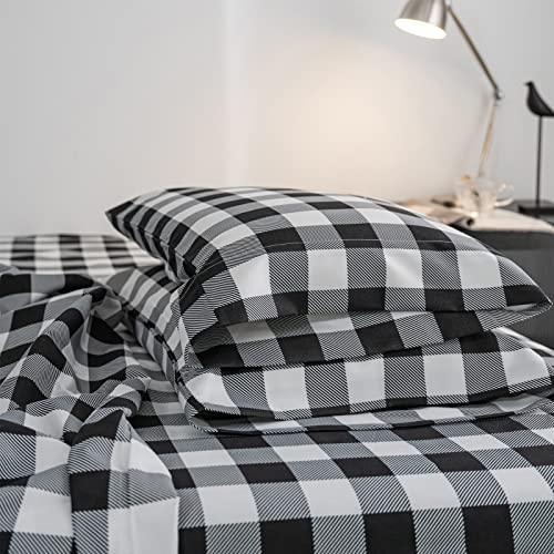 ONLIMET Queen Sheet Set, Black and White Microfiber Deep Pocket Bedding Sheet, Set of 4 (Black & White, Queen) - SHOP NO2CO2