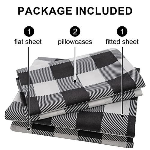 ONLIMET Queen Sheet Set, Black and White Microfiber Deep Pocket Bedding Sheet, Set of 4 (Black & White, Queen) - SHOP NO2CO2