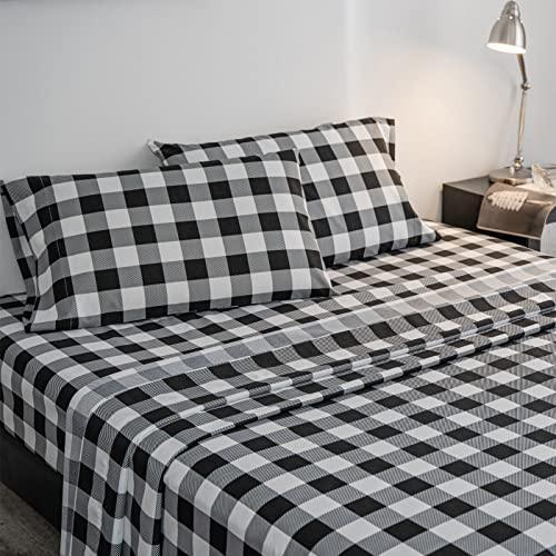 ONLIMET Queen Sheet Set, Black and White Microfiber Deep Pocket Bedding Sheet, Set of 4 (Black & White, Queen) - SHOP NO2CO2