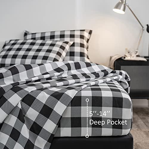 ONLIMET Queen Sheet Set, Black and White Microfiber Deep Pocket Bedding Sheet, Set of 4 (Black & White, Queen) - SHOP NO2CO2