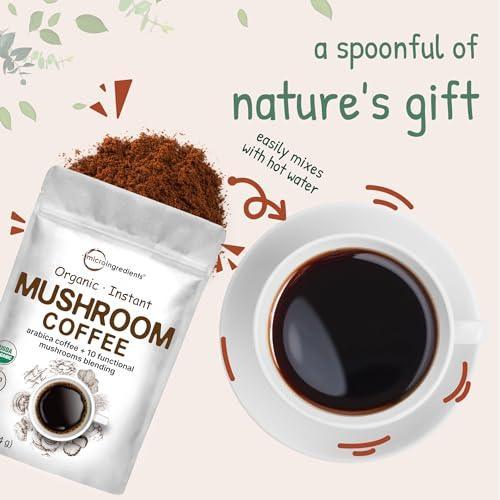 Organic Instant 10 in 1 Mushroom Coffee Powder, 28 Ounce (317 Servings) | Premium Arabica Coffee with Lion’s Mane, Chaga, Reishi, & More | Smooth Medium Roast, Clean Energy, & Immune Support - SHOP NO2CO2