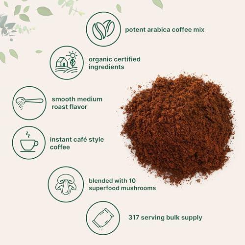 Organic Instant 10 in 1 Mushroom Coffee Powder, 28 Ounce (317 Servings) | Premium Arabica Coffee with Lion’s Mane, Chaga, Reishi, & More | Smooth Medium Roast, Clean Energy, & Immune Support - SHOP NO2CO2