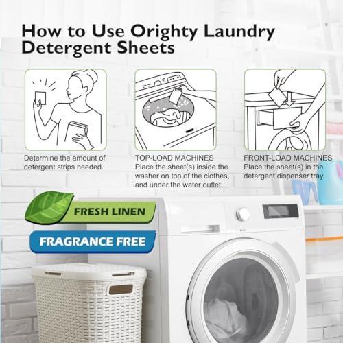 ORIGHTY Laundry Detergent Sheets, (120 Loads) 60 Sheets Fresh Linen, Eco-Friendly & Hypoallergenic Laundry Detergent Strips, Portable and Travel-Friendly Detergent Sheets, No Plastic Jug and Liquid - SHOP NO2CO2