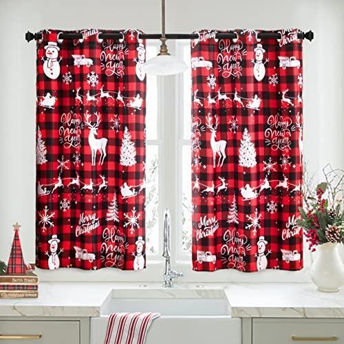 PANELSBURG Christmas Kitchen Window Curtains Over Sink,Red 45 Inch Length Cute Buffalo Plaid Cafe Blackout Short Curtains for Small Bathroom Window Living Room,Cortinas de Navidad Cocina para Sala - SHOP NO2CO2