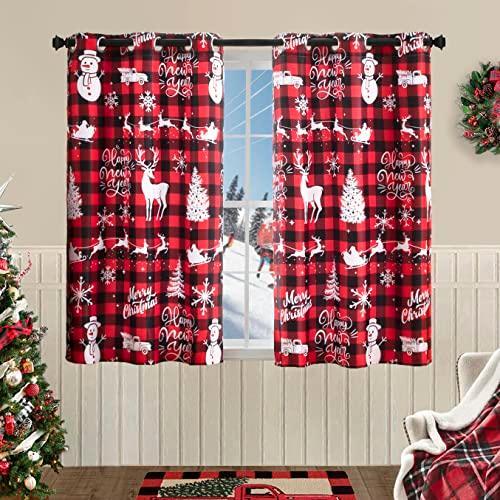 PANELSBURG Christmas Kitchen Window Curtains Over Sink,Red 45 Inch Length Cute Buffalo Plaid Cafe Blackout Short Curtains for Small Bathroom Window Living Room,Cortinas de Navidad Cocina para Sala - SHOP NO2CO2