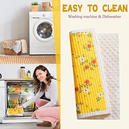 Patelai 6 Pieces Swedish Kitchen Dish Towels Floral Cloths Small Wildflower Absorbent Cloth Quick Drying Reusable Sponge Cleaning Dishcloth for Counter - SHOP NO2CO2