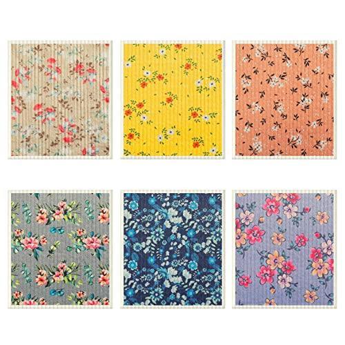 Patelai 6 Pieces Swedish Kitchen Dish Towels Floral Cloths Small Wildflower Absorbent Cloth Quick Drying Reusable Sponge Cleaning Dishcloth for Counter - SHOP NO2CO2