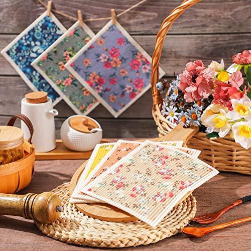 Patelai 6 Pieces Swedish Kitchen Dish Towels Floral Cloths Small Wildflower Absorbent Cloth Quick Drying Reusable Sponge Cleaning Dishcloth for Counter - SHOP NO2CO2