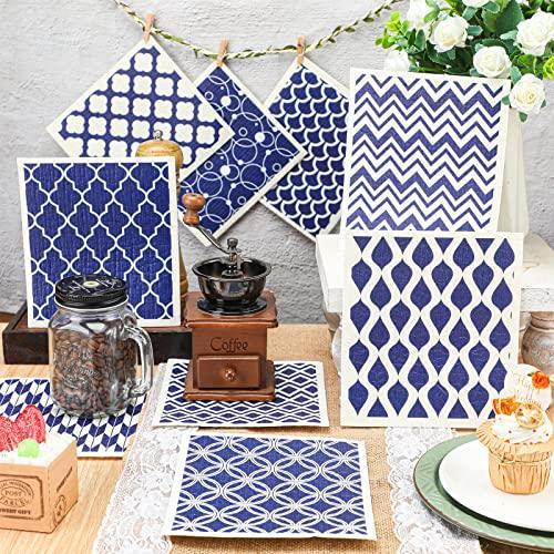 Patelai 6 Pieces Swedish Kitchen Dish Towels Kitchen Cloths Reusable Sponge Cleaning Cloths Absorbent Dish Cloth No Odor Hand Towel Quick Drying Washable Cleaning Wipes (Navy Geometry Style) - SHOP NO2CO2