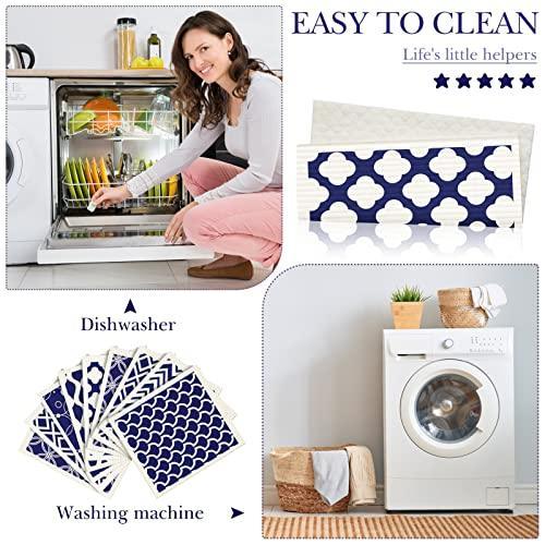 Patelai 6 Pieces Swedish Kitchen Dish Towels Kitchen Cloths Reusable Sponge Cleaning Cloths Absorbent Dish Cloth No Odor Hand Towel Quick Drying Washable Cleaning Wipes (Navy Geometry Style) - SHOP NO2CO2