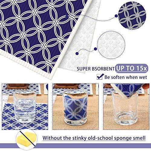 Patelai 6 Pieces Swedish Kitchen Dish Towels Kitchen Cloths Reusable Sponge Cleaning Cloths Absorbent Dish Cloth No Odor Hand Towel Quick Drying Washable Cleaning Wipes (Navy Geometry Style) - SHOP NO2CO2