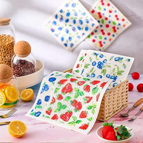 Patelai 6 Pieces Swedish Kitchen Dish Towels Kitchen Cloths Reusable Sponge Cleaning Cloths Absorbent Dish Cloth No Odor Hand Towel Quick Drying Washable Cleaning Wipes (Fresh Style) - SHOP NO2CO2