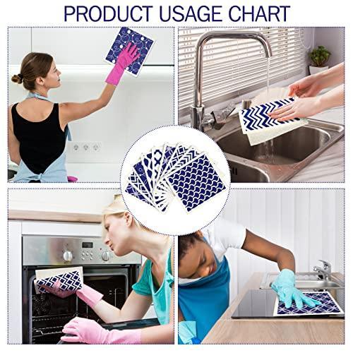 Patelai 6 Pieces Swedish Kitchen Dish Towels Kitchen Cloths Reusable Sponge Cleaning Cloths Absorbent Dish Cloth No Odor Hand Towel Quick Drying Washable Cleaning Wipes (Navy Geometry Style) - SHOP NO2CO2