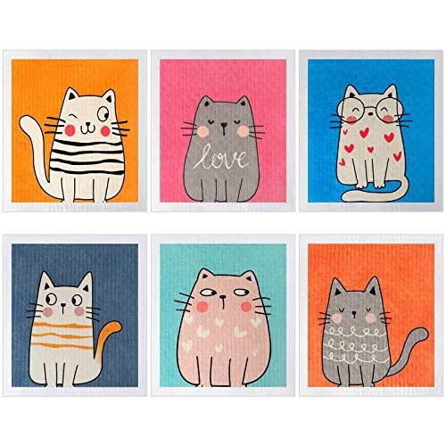 Patelai 6 Pieces Swedish Kitchen Dish Towels Reusable Sponge Cleaning Cloths Absorbent No Odor Hand Cloth Quick Drying Washable Cleaning Wipes (Cat) - SHOP NO2CO2