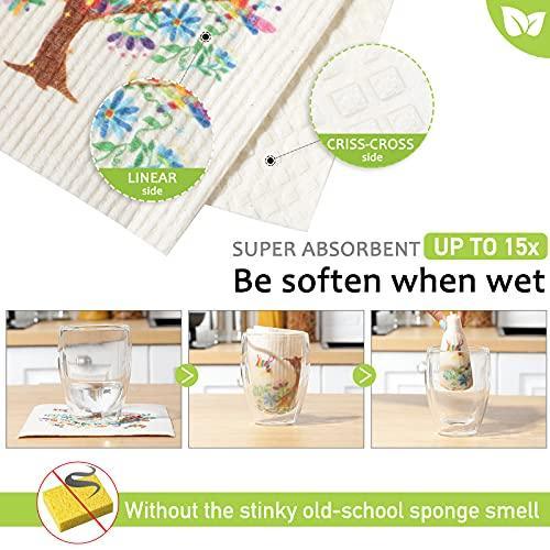 Patelai 6 Pieces Swedish Kitchen Dishcloths Mixed Trees Kitchen Cleaning Cloths Absorbent Cleaning Cloth Set Swedish Kitchen Dishcloths Quick Drying Reusable Cloths for Kitchen, Hand, Counter Wipes - SHOP NO2CO2