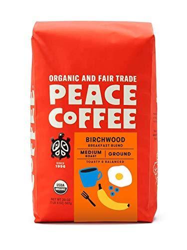 Peace Coffee Birchwood Breakfast Blend | 20 oz Ground Medium Roast | Organic Fair Trade Coffee |Smooth, Mild flavor | Sumatra & Peru Origins | Shade Grown, Fresh Roasted - SHOP NO2CO2