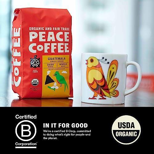 Peace Coffee Guatemala Single Origin Coffee | 20 oz Whole Bean Dark Roast | Organic Fair Trade Coffee |Rich, Chocolatey flavor | Shade Grown, Fresh Roasted - SHOP NO2CO2