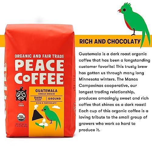 Peace Coffee Guatemala Single Origin Coffee | 20 oz Whole Bean Dark Roast | Organic Fair Trade Coffee |Rich, Chocolatey flavor | Shade Grown, Fresh Roasted - SHOP NO2CO2