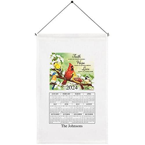 Personalized 1 Year Calendar Towel, Faith Hope Love Design- Included Dowel and Hanging String Allow for Instant Hanging - Linen and Cotton Blend, 16 in. by 27 in. – Housewarming or Wedding Gift - SHOP NO2CO2