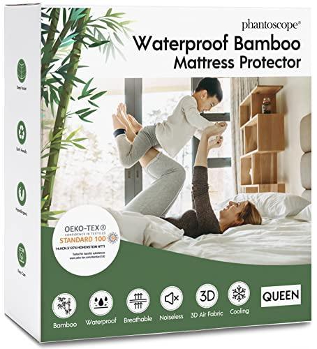 Phantoscope 100% Waterproof Mattress Protector, Queen, Mattress Cover 3D Air Soft Bamboo, Mattress Pad Cover with 18'' Deep Pocket, Noiseless Washable, Queen Size - SHOP NO2CO2