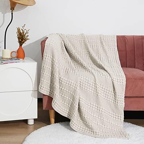 PHF 100% Cotton Waffle Weave Throw Blanket - Washed Soft Lightweight Blanket for All Season - Breathable and Skin-Friendly Blanket for Couch Bed Sofa 50"x60"- Natural/Linen - SHOP NO2CO2