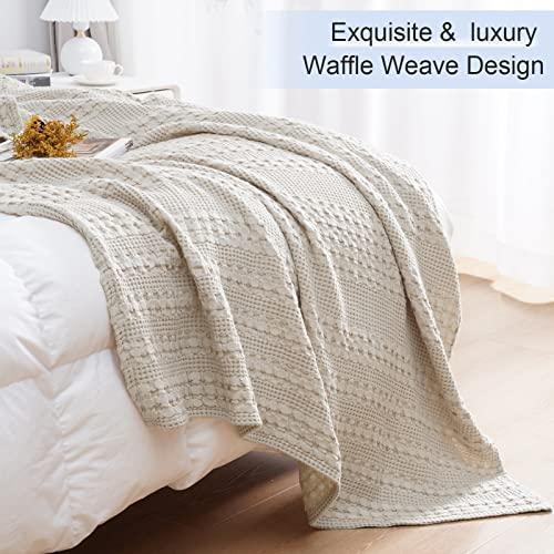 PHF 100% Cotton Waffle Weave Throw Blanket - Washed Soft Lightweight Blanket for All Season - Breathable and Skin-Friendly Blanket for Couch Bed Sofa 50"x60"- Natural/Linen - SHOP NO2CO2