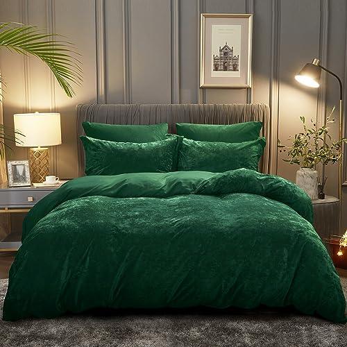 PHF Truly Velvet Duvet Cover Set Queen Size, 3pcs Ultra Soft Breathable Comforter Cover Set, Christmas Luxury Cozy Flannel Duvet Cover with Pillow Shams Bedding Collection, 90" x 90", Emerald Green - SHOP NO2CO2