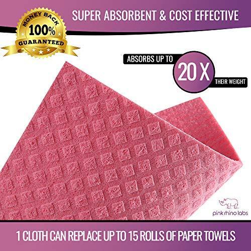 PINK RHINO LABS Swedish DishCloths for Kitchen- 10 Pack Reusable Paper Towels Washable - Eco Friendly Cellulose Sponge Microfiber Dish Cloths - Kitchen Essentials - Purple - SHOP NO2CO2