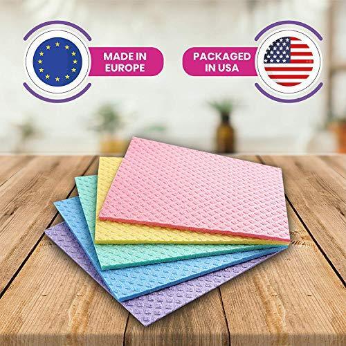 PINK RHINO LABS Swedish DishCloths for Kitchen- 10 Pack Reusable Paper Towels Washable - Eco Friendly Cellulose Sponge Microfiber Dish Cloths - Kitchen Essentials - Purple - SHOP NO2CO2