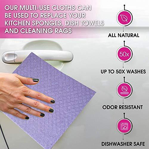 PINK RHINO LABS Swedish DishCloths for Kitchen- 10 Pack Reusable Paper Towels Washable - Eco Friendly Cellulose Sponge Microfiber Dish Cloths - Kitchen Essentials - Purple - SHOP NO2CO2