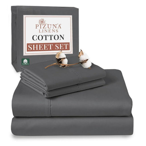 Pizuna Cotton California King Sheets Set Dark Grey, 400 Thread Count 100% Long Staple Combed Cotton Sateen Weave Cal King Sheet Set with 15 Inch Deep Pocket (Dark Grey Cotton Bed Sheet Set - 4PC) - SHOP NO2CO2