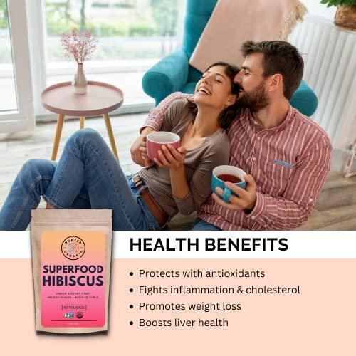 PopTea Organic | Organic Superfood Hibiscus Tea Bags (50 Count) | Non-GMO | Caffeine Free | Eco-Conscious Tea Bags | Superfood Herbal Tea | Serves Up To 100 Cups - SHOP NO2CO2