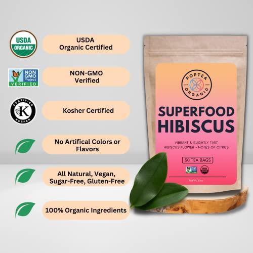 PopTea Organic | Organic Superfood Hibiscus Tea Bags (50 Count) | Non-GMO | Caffeine Free | Eco-Conscious Tea Bags | Superfood Herbal Tea | Serves Up To 100 Cups - SHOP NO2CO2