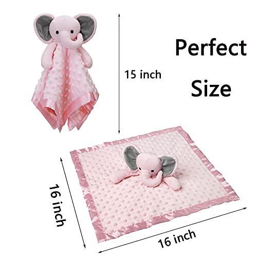 Pro Goleem Elephant Security Blanket with Stuffed Animal Snuggle Toy Lovey Soft Lovie Baby Registry Search Christmas Baby Girl Gifts for Infant and Toddler Pink 16 Inch - SHOP NO2CO2