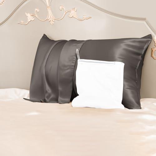 PROMEED Grey Silk Pillowcase King Size - Both Sides 23 Momme Grade 6A+Mulberry Silk Pillow Case Covers for Hair and Skin, Soft and Acne Free (King 20"x36", Grey) - SHOP NO2CO2