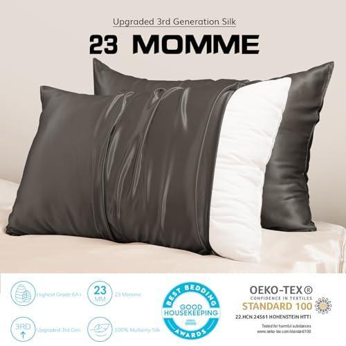 PROMEED Grey Silk Pillowcase King Size - Both Sides 23 Momme Grade 6A+Mulberry Silk Pillow Case Covers for Hair and Skin, Soft and Acne Free (King 20"x36", Grey) - SHOP NO2CO2