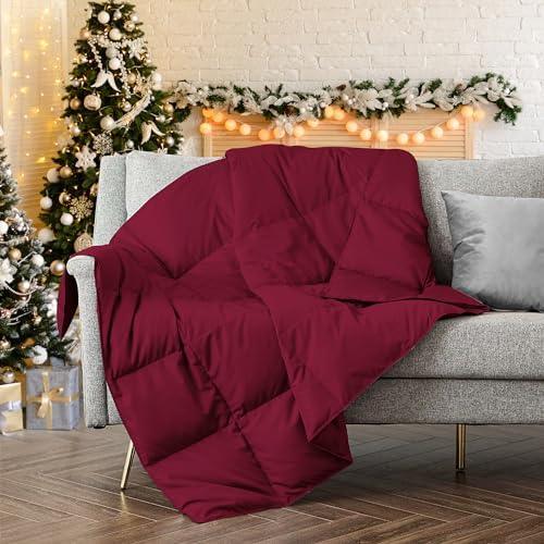 puredown® Soft Down Throw Blanket Lightweight Packable Couch Throw for Indoor and Outdoor Use, 50"X70", Red - SHOP NO2CO2